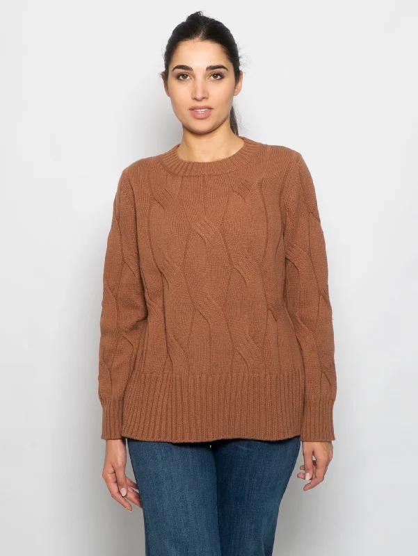 Maglione Girocollo a Treccia Piatta Liquirizia