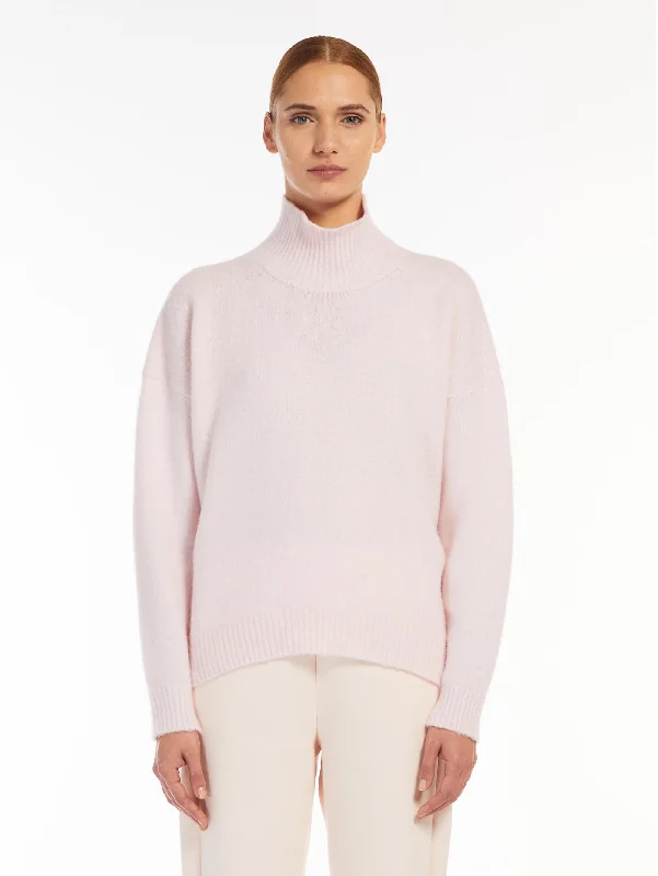 Maglia Collo Alto in Lana Mouliné Rosa