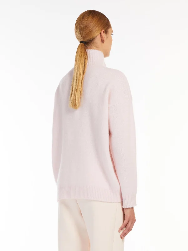 Maglia Collo Alto in Lana Mouliné Rosa