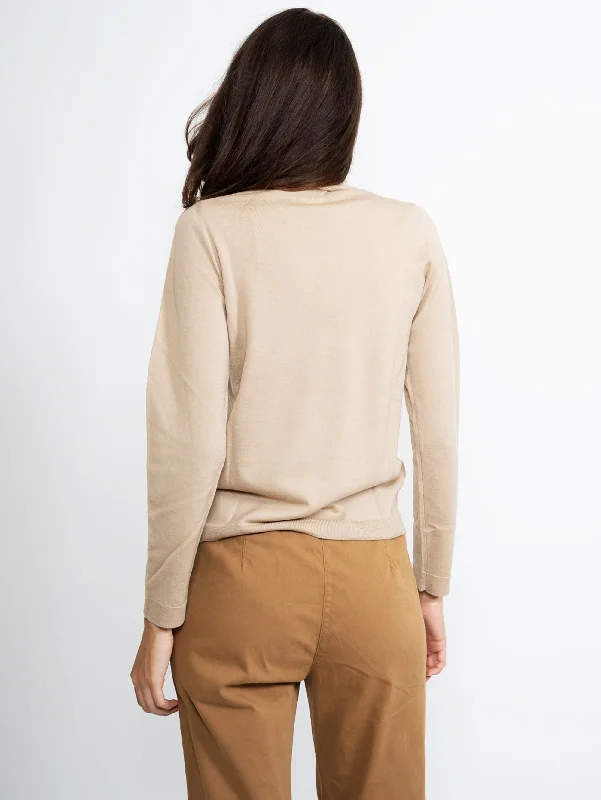 Maglia in Lana Fine con Collo Alto Beige