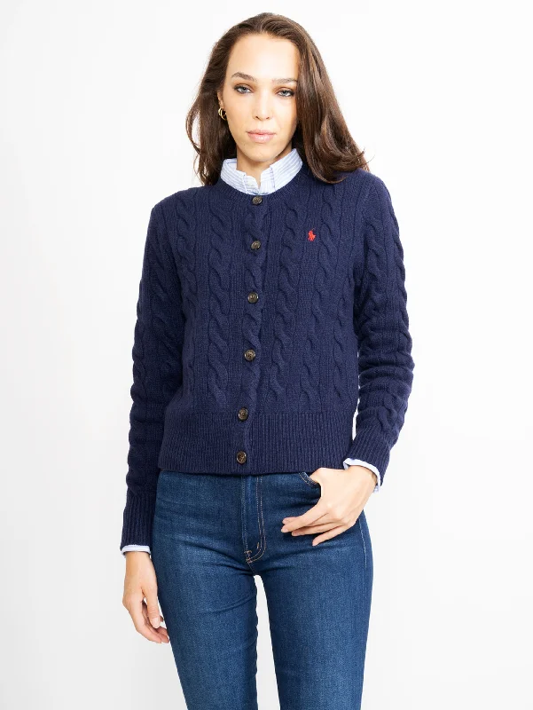 Cardigan a Trecce in Misto Cashmere Blu