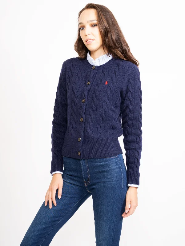 Cardigan a Trecce in Misto Cashmere Blu