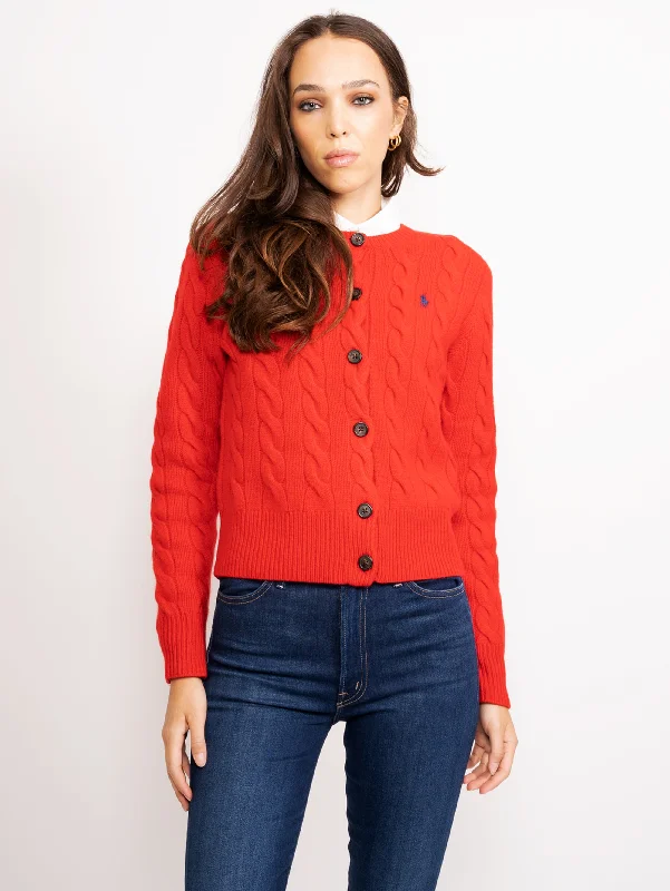 Cardigan a Trecce in Misto Cashmere Rosso