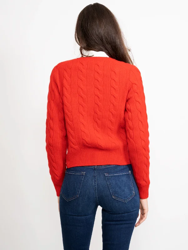 Cardigan a Trecce in Misto Cashmere Rosso