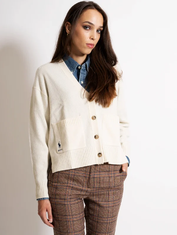 Cardigan con Scollo a V Crema