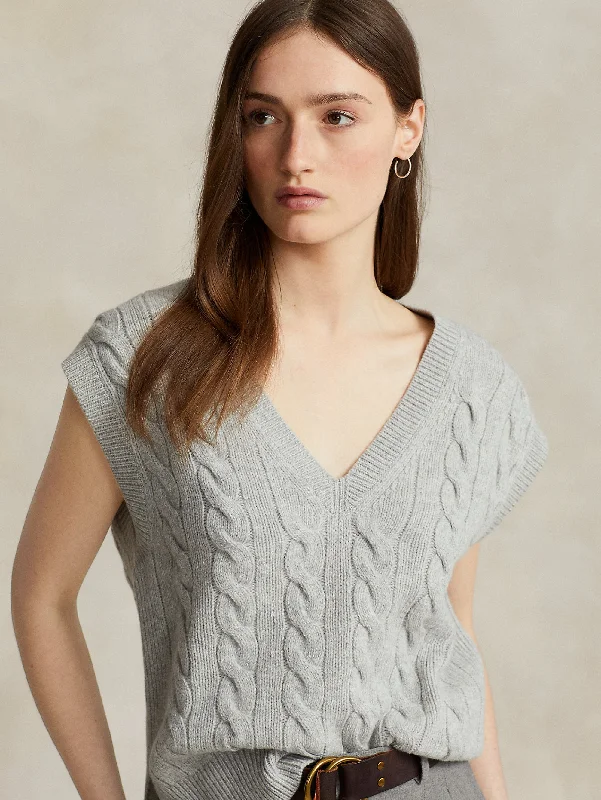 Gilet a Trecce in Misto Cashmere Grigio Melange