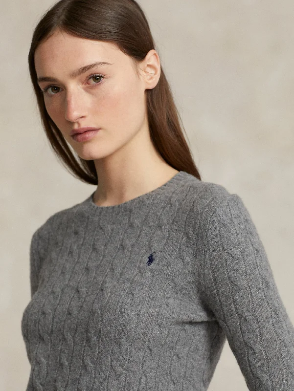 Maglia a Trecce in Misto Cashmere Grigio