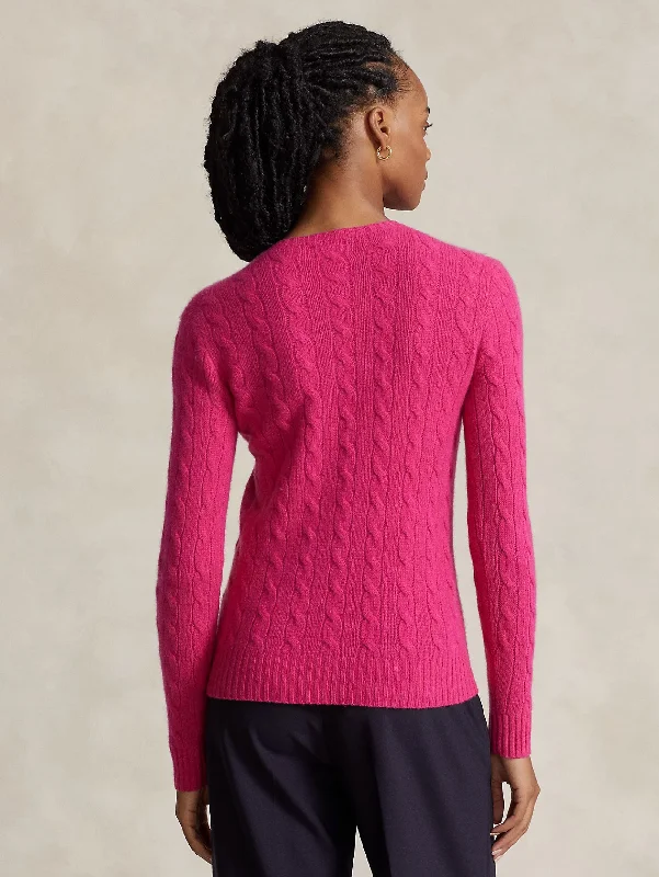 Maglia a Trecce in Misto Cashmere Rosa