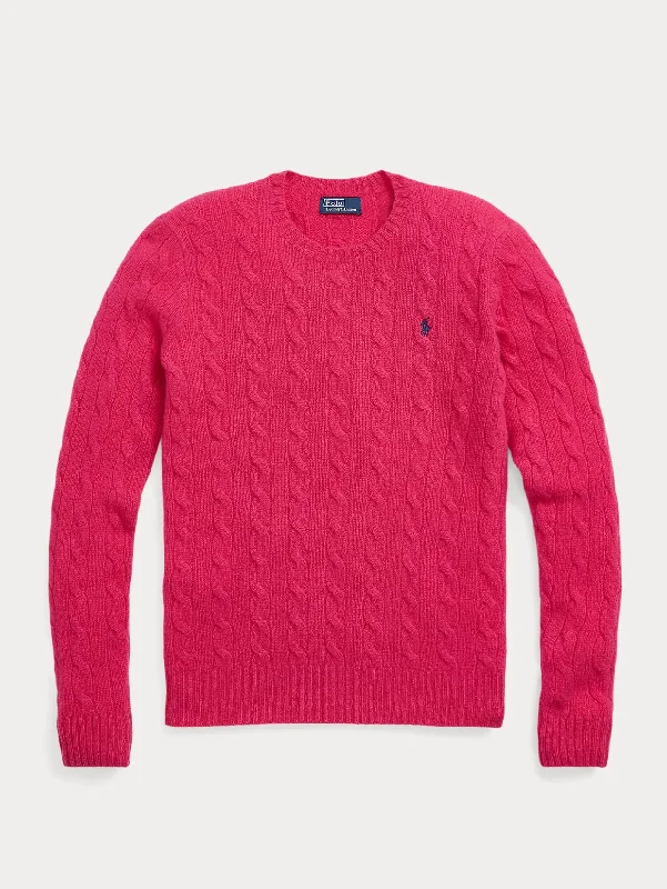 Maglia a Trecce in Misto Cashmere Rosa