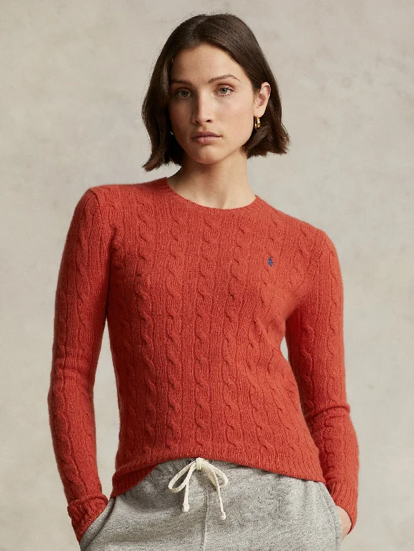 Maglia a Trecce in Misto Cashmere Rosso