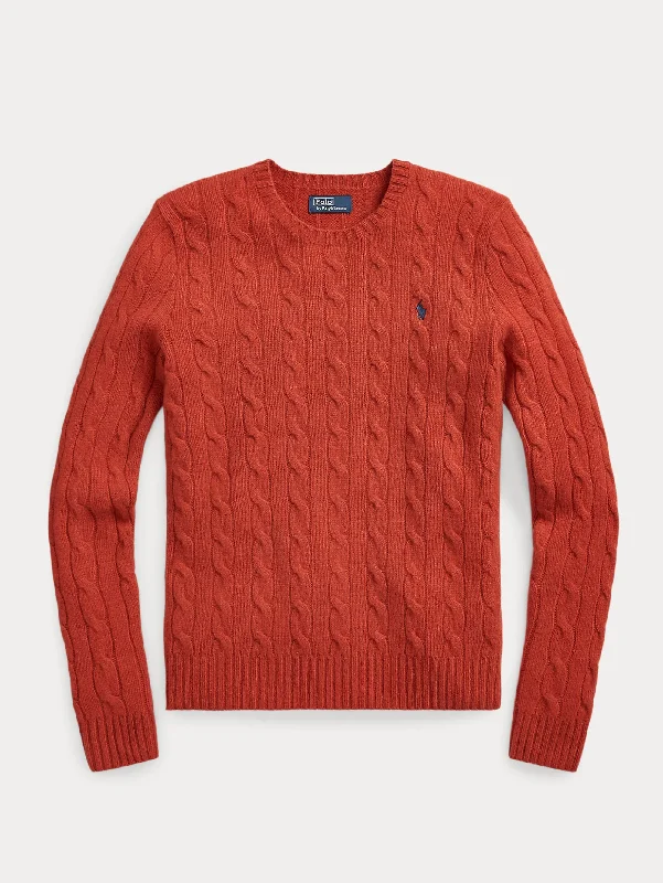 Maglia a Trecce in Misto Cashmere Rosso