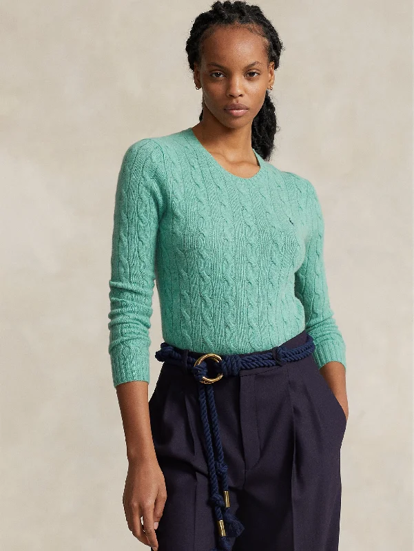 Maglia a Trecce in Misto Cashmere Verde Melange