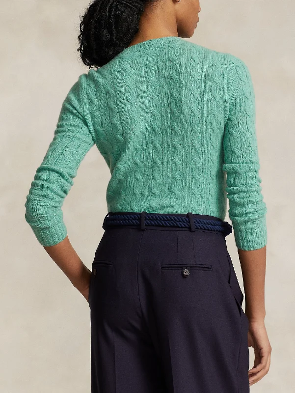 Maglia a Trecce in Misto Cashmere Verde Melange