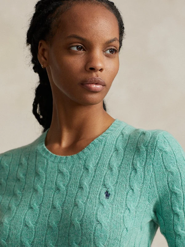 Maglia a Trecce in Misto Cashmere Verde Melange