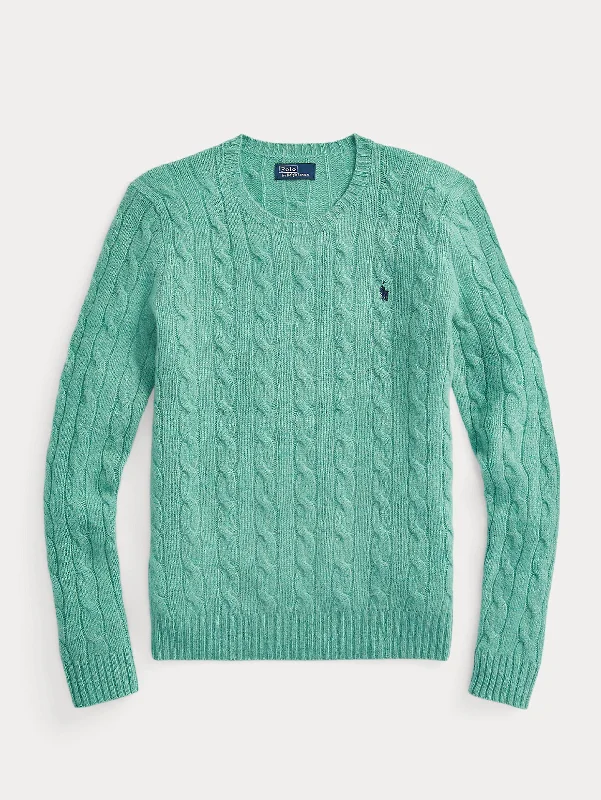 Maglia a Trecce in Misto Cashmere Verde Melange