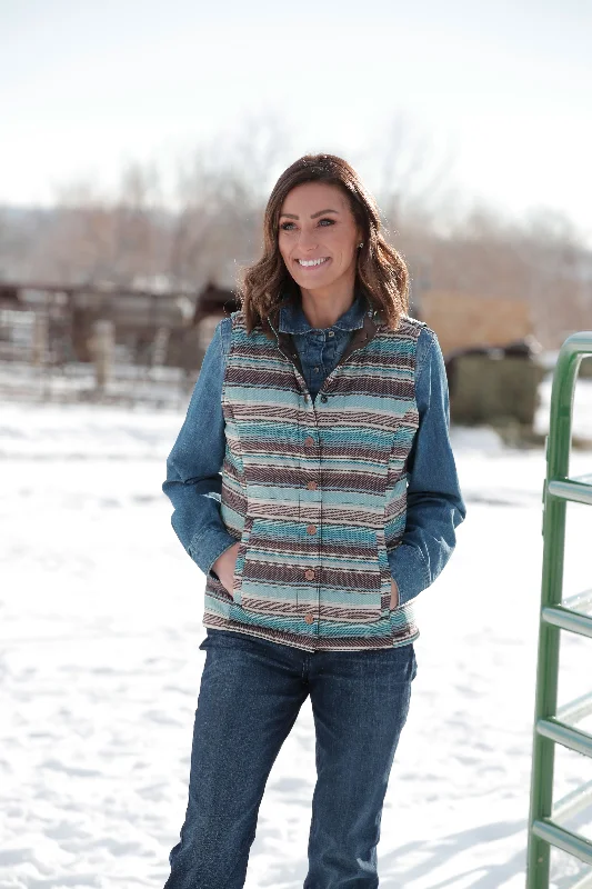 Cinch Ladies Turquoise/Brown Stripe Reversible Vest