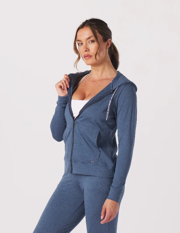 On The Go Lightweight Zip Up Hoodie: Washed Blue