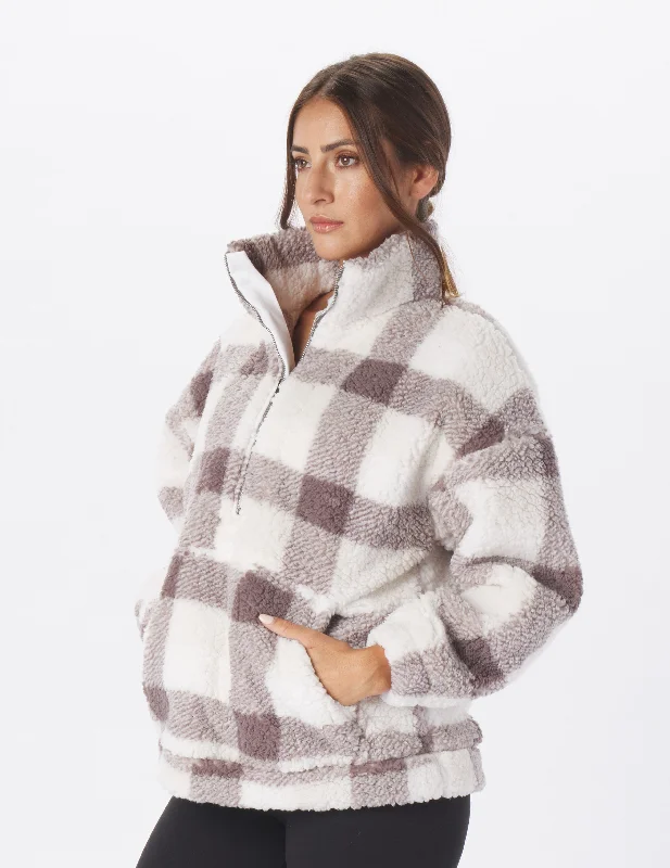 Sherpa Quarter Zip: Silver Fog Window Plaid