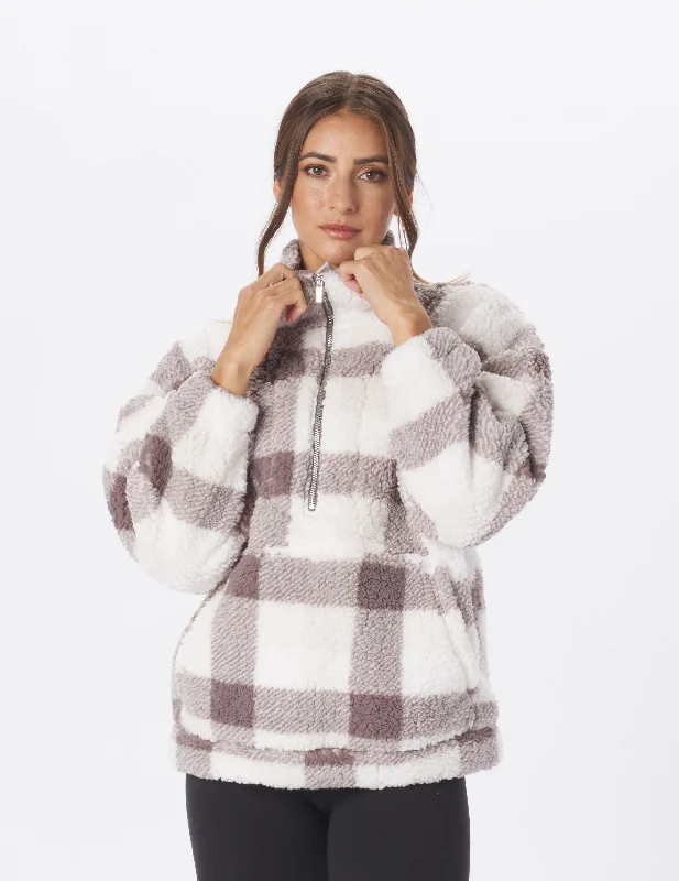 Sherpa Quarter Zip: Silver Fog Window Plaid