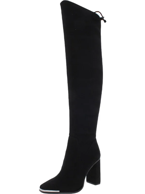 Abanna Womens Microsuede Square Toe Over-The-Knee Boots