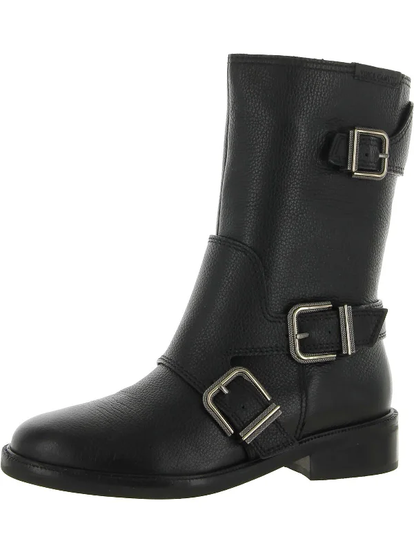 Alicenta Womens Leather Buckle Mid-Calf Boots