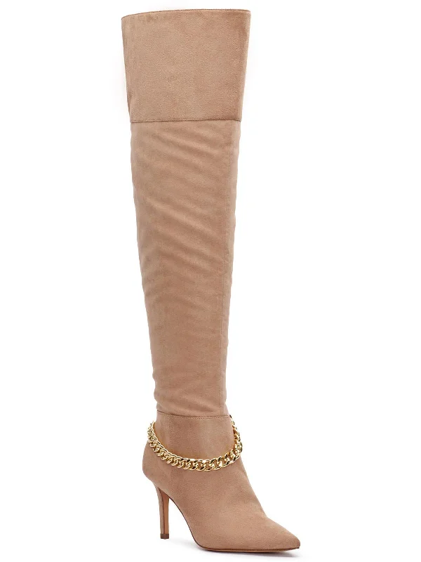 Ammira Womens Chain Zipper Over-The-Knee Boots