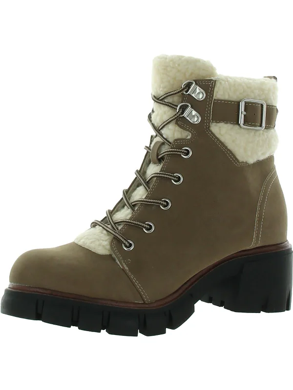 Coen Womens Faux Suede Lugged Sole Combat & Lace-up Boots