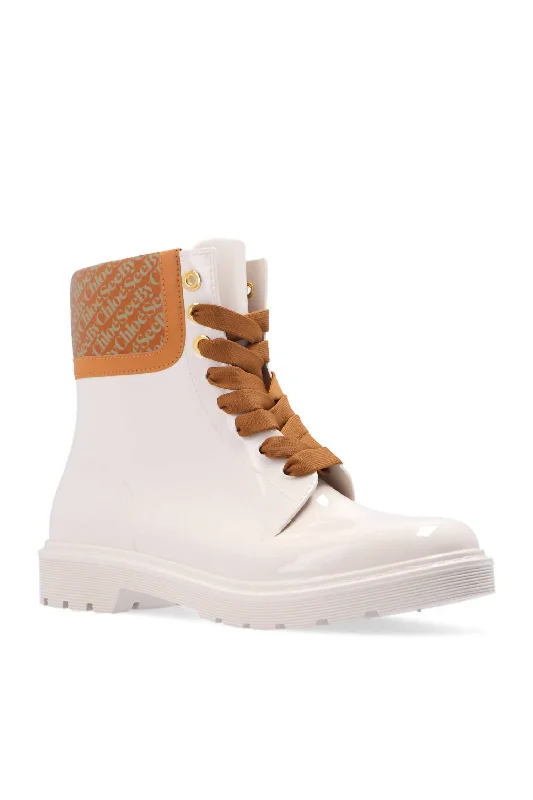 Florrie Lace Up Weather Ankle Rubber Boots in Chalk White