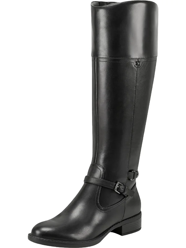 Leigh Womens Leather Wide Calf Knee-High Boots