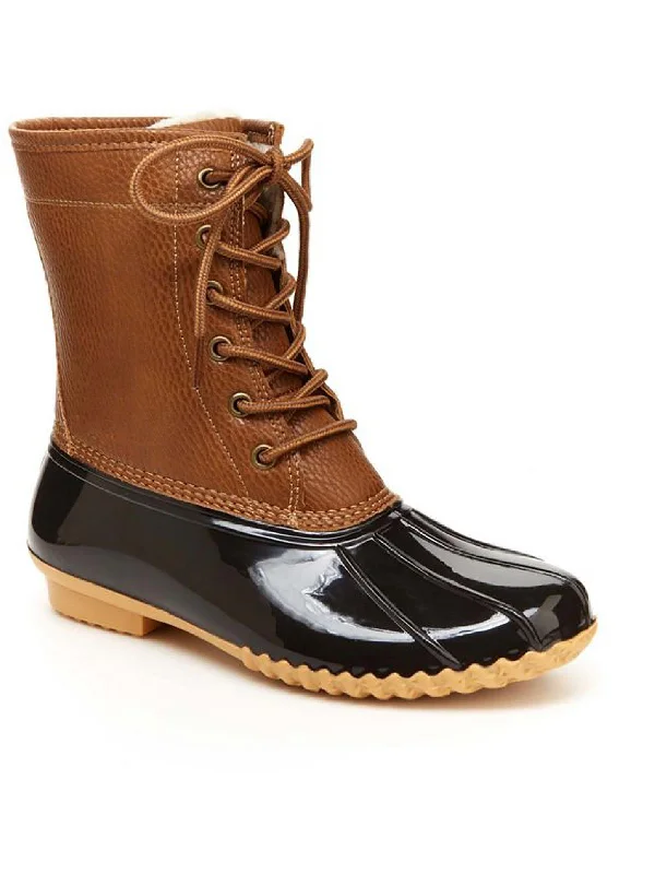 Maplewood Womens Faux Leather Lace-Up Rain Boots