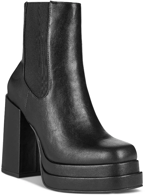 Ohara Womens Faux Leather Chunky Ankle Boots