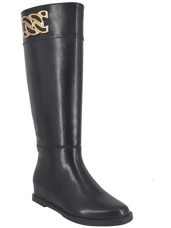 REILEY Womens Faux Leather Zip Up Knee-High Boots