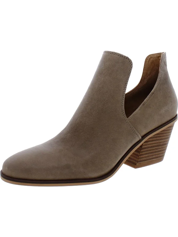 Vellida Womens Leather Stacked Heel Ankle Boots