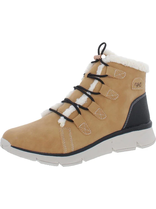 Womens Faux Leather Faux Fur Hiking Boots