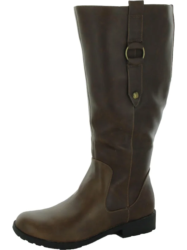 Womens Faux Leather Wide Calf Riding Boots