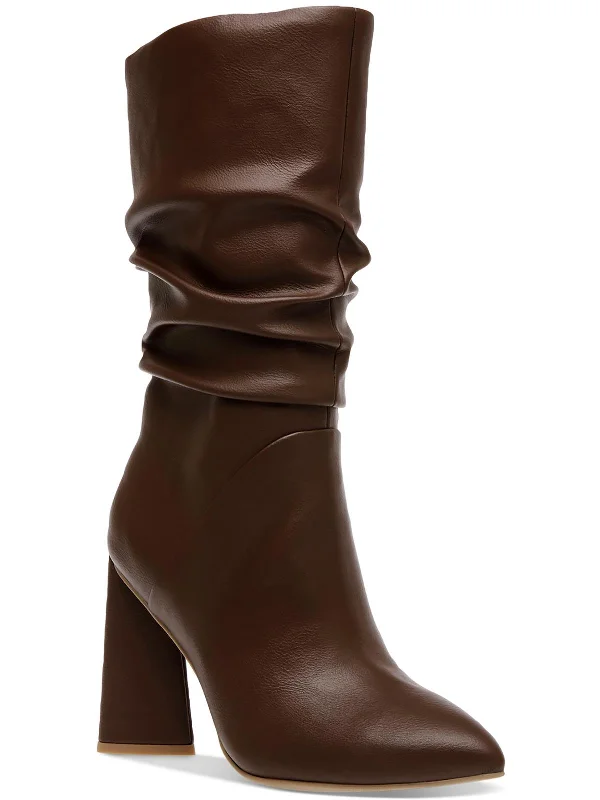 Womens Leather High Heel Mid-Calf Boots