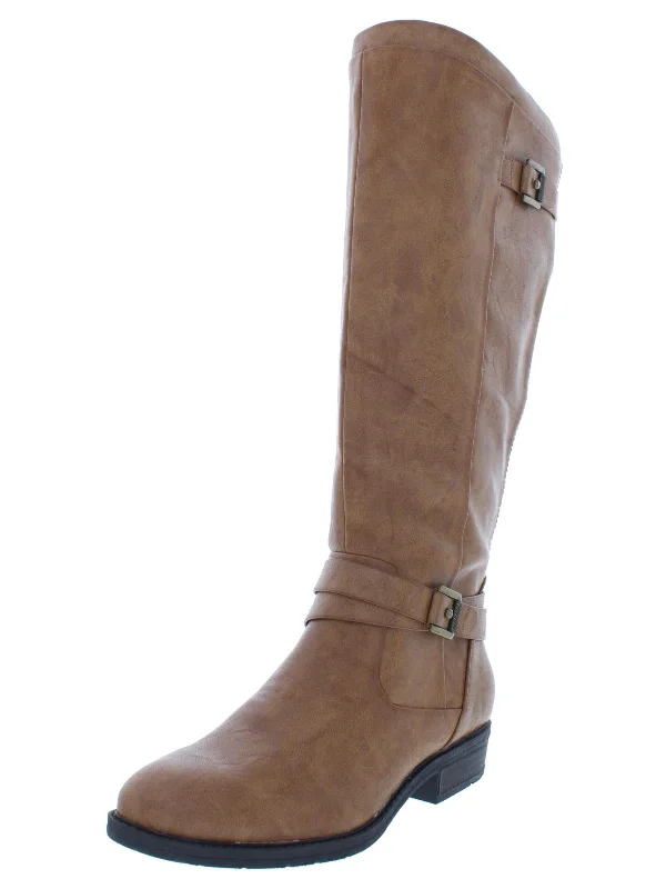 Yalina2 Womens Wide Calf Faux Leather Riding Boots