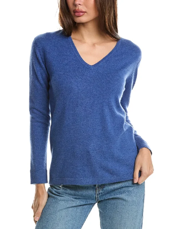 Forte Cashmere Coverstitch V-Neck Cashmere Sweater