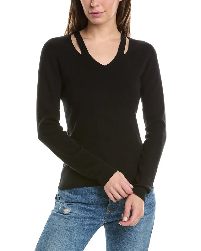 Forte Cashmere Cutout V-Neck Silk & Cashmere-Blend Sweater