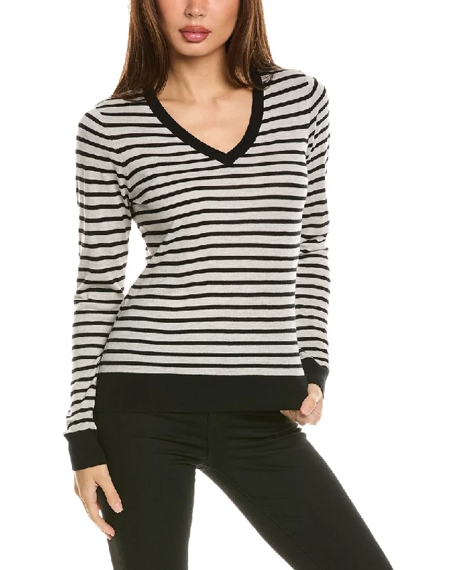 Forte Cashmere Fitted Stripe V-Neck Silk & Cashmere-Blend Sweater