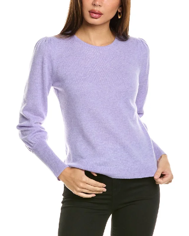 Forte Cashmere Gathered Sleeve Crew Cashmere Sweater