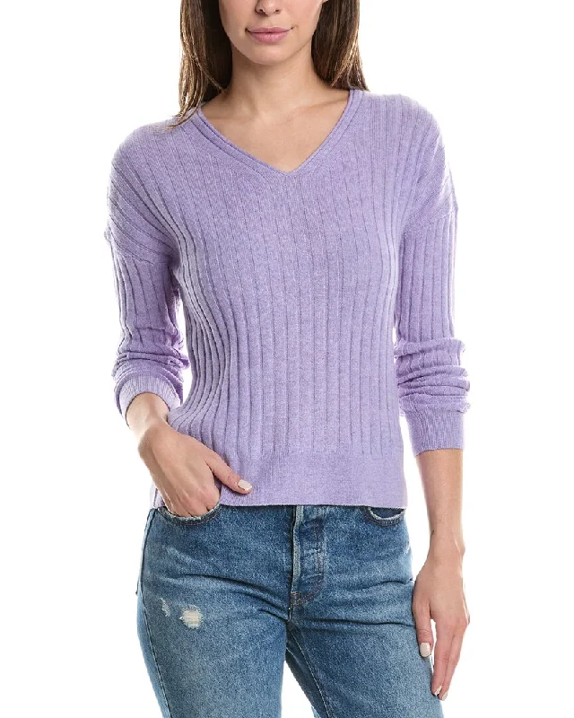 Forte Cashmere Panel Rib V-Neck Cashmere Sweater