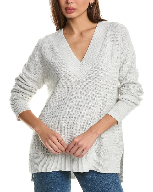 Forte Cashmere Thermal High-Low V-Neck Cashmere-Blend Sweater