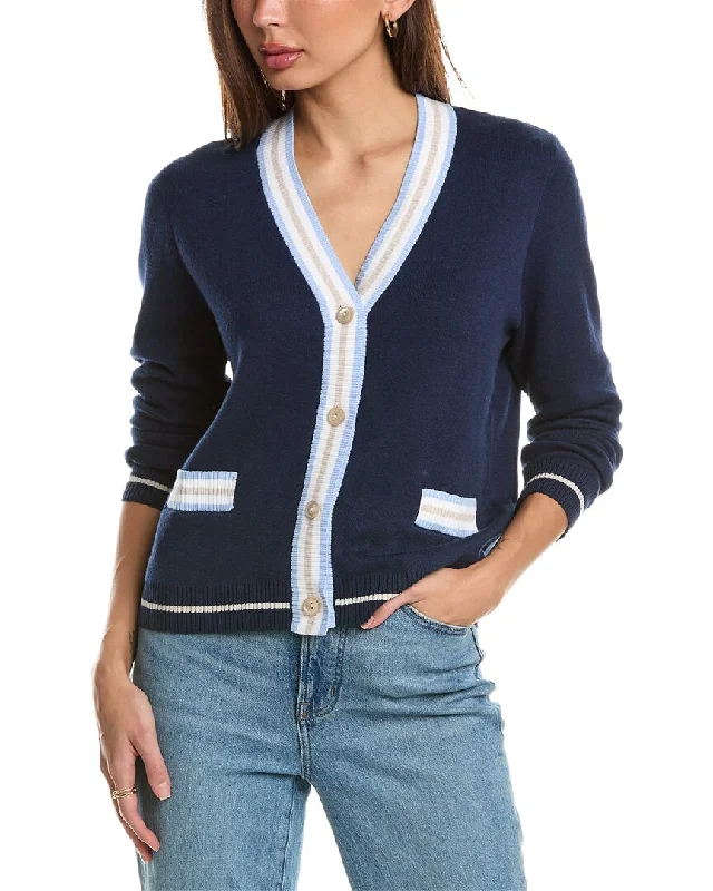 Forte Cashmere Tipped V-Neck Cashmere-Blend Cardigan