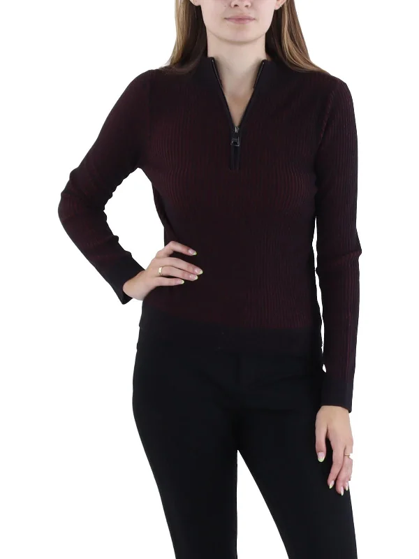 Womens Half Zip Cowl Neck Pullover Sweater