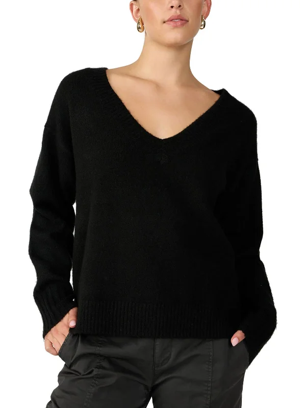 Womens Ribbed Trim Collared Pullover Sweater