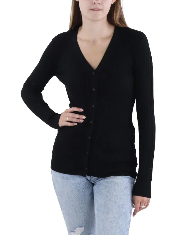 Womens Skinny Ribbed Button down Cardigan Sweater