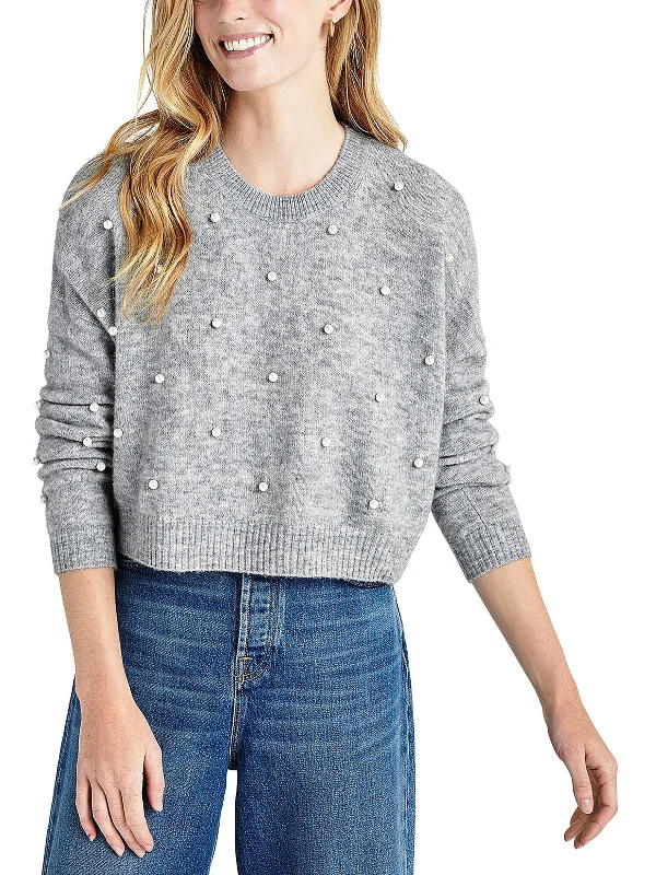 Womens Wool Blend Embellished Crewneck Sweater