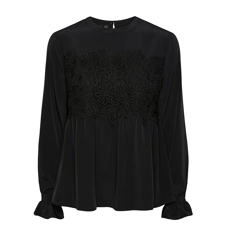 Pieces Fana Embroidered Blouse Black