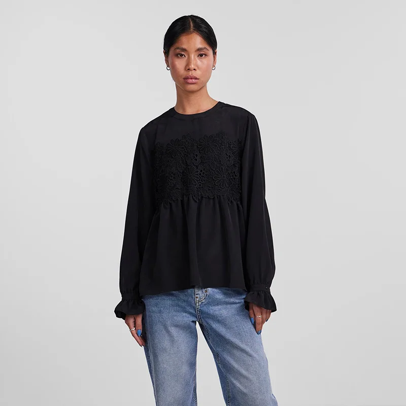 Pieces Fana Embroidered Blouse Black